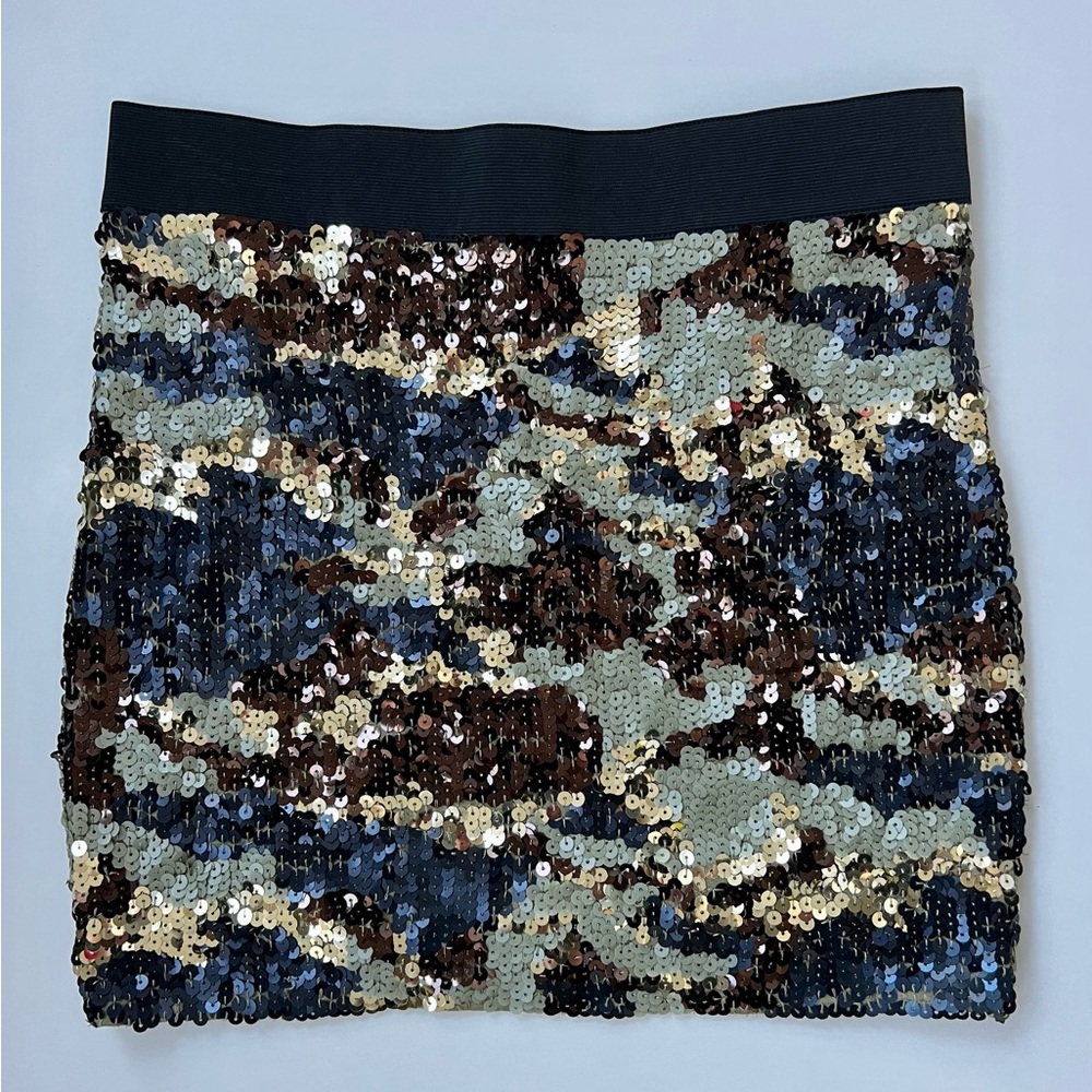 LaRok Luxe sequined camo stretchy mini skirt, Medium